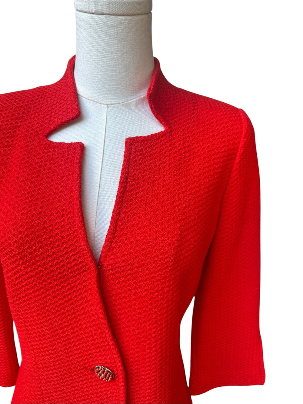 St. John Red Textured Knit Blazer Jacket Size 2 Wool Rayon USA - Picture 8 of 12